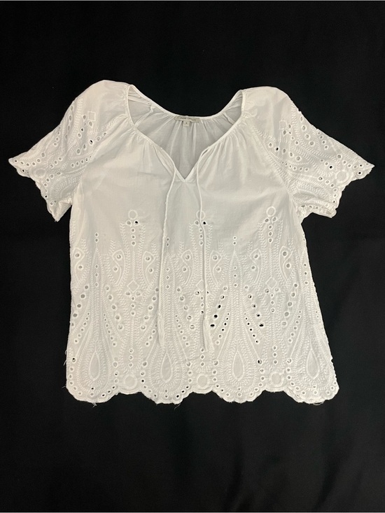 Anne Carson Tops - ANNE CARSON Women’s White Eyelet Tie-Neck Peasant Blouse Top Casual Size Small